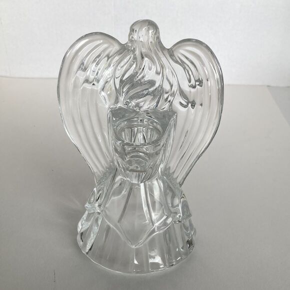 Vintage Clear Glass Heavy Cut Crystal Angel Taper Candlestick Holder Holiday - Picture 5 of 10